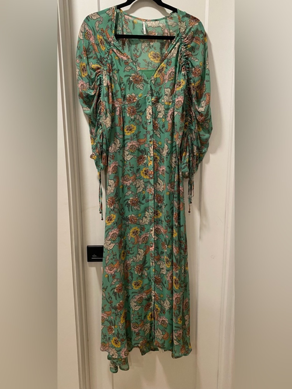 Free People Green Floral V-Neck Maxi Dress with Green Slip Dress - Picture 2 of 5